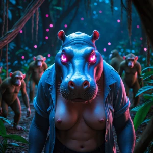 A gorgeous anthropomorphic female hippopotamus deep pink eyes an...