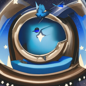 Blue bird of fortune. Space, stars, blue ambient light