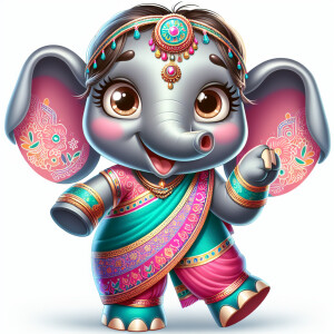 Design**: Rani is a vibrant, cartoon-style elephant with large,...