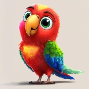 Create an image of a cute, vibrant-colored cartoon parrot with a...