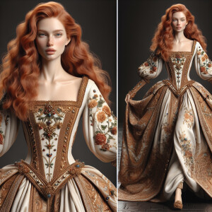 Create a photorealistic image of a light ginger-haired model wal...