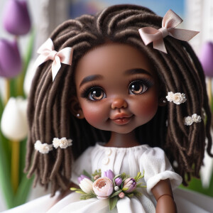 African-American cabbage patch doll with huge dimples,
Her hair...