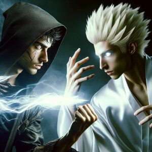 A light brown skinned young man, with black,spiky hair, a scarre...