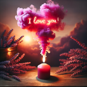 A candle with colourful hot pink smoke coming from the wick. the...