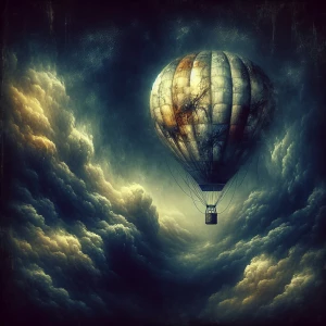 "Envision a haunting hot air balloon adrift in a stormy twilight...