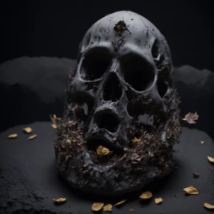 A close-up shot of a cracked ceramic skull , its sharp edges fra...