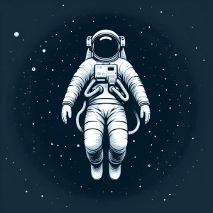 Top down view of space person with a basic space suit on