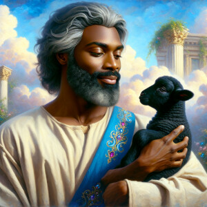 Oil painting of an African-American man resembling Jesus Christ,...