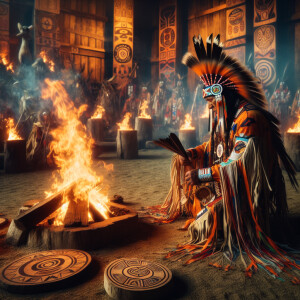 A Native American elder performing a traditional dance during a...