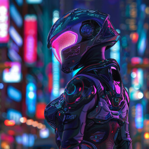 2.	Futuristic Cityscape at Night:
Character: Echo, the Cyber Pha...