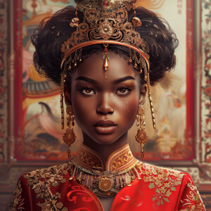Create an illustration of a Mixed Ethnicity Empress, embodying A...