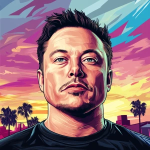Elon Musk in GTA art style, , in the style of a Grand Theft Aut...