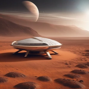 A spaceship landing on Mars