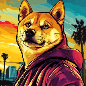 MEME DOGE in GTA art style — — in the style of a Grand Theft Au...