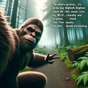 Bigfoot - Selfie camera angle, shot from extended arm perspectiv...