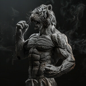 Tiger-man hybrid Boxer extra huge muscles and veins popping out...