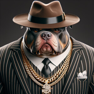 A muscular anthropomorphic pitbull character sporting oversized...