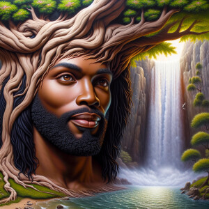 A hyper-realistic 3-D oil painting depicting a tree integrated w...
