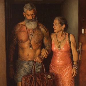 Hyperrealism painting ,a new delhi muscular beefy bearded tattoe...