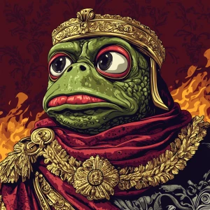 Pepe with  pumped-up lips of a bright red color in carton style...