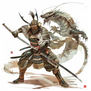 Full body image of an honorable Japanese samurai with the spirit...