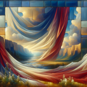 a wide angle landscape oil painting portrait of an abstract art...