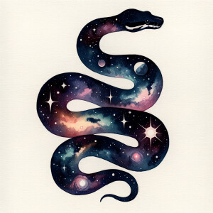 Cosmic watercolor filled animal silhouette on a blank white back...