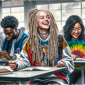 Create a hyper-realistic airbrush oil painting of a high school...