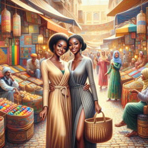 A stunning and vibrant painting of two African American ladies s...