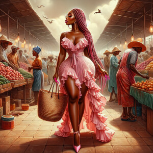 Airbrush style, Market Place landscape. a digital artwork of a c...