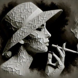 A portrait made from oil paint and acrylic paint of a lady smoki...