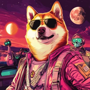 MEME DOGE in GTA art style, Doge enjoys a massive party on the...