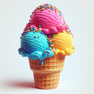 Create a hyper-realistic image of a lustrous ice cream with a hi...