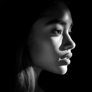 Create a high-resolution woman portrait that masterfully plays w...