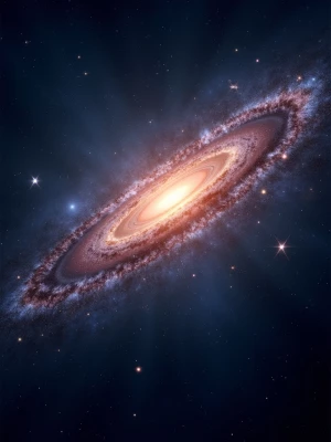 Generate an image of a resplendent galaxy at the center, encircl...