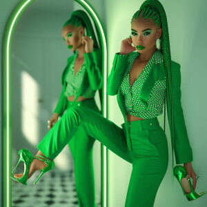 Picture a stunning LIGHT SKIN African-American woman with captiv...