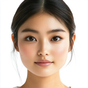 Create an image of a 19-year-old Japanese woman with a clean fac...