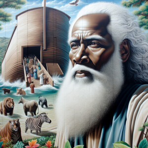 A close-up and detailed wall painting focusing on Noah, depicted...