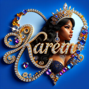 VCraft a 3-D image showcasing the name 'KAREN' in a luxurious go...