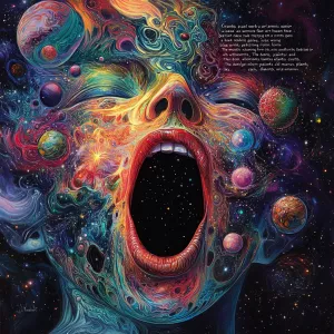 "Create a surreal and cosmic art piece depicting a human face mo...