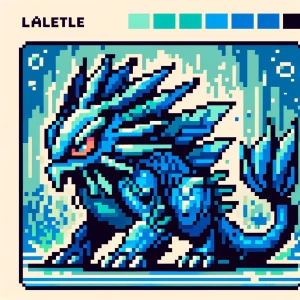 Pixel art of a water-type Pokémon facing front-left at a three q...