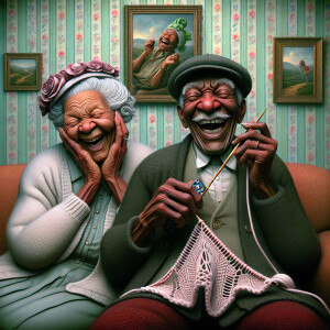 Digital art, a stylized African-American elderly couple wearing...