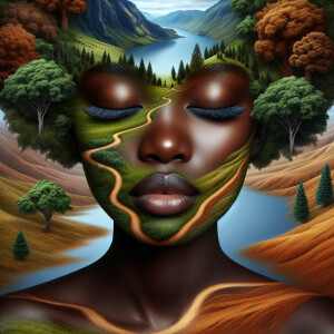 Design a surreal landscape that seamlessly integrates the featur...