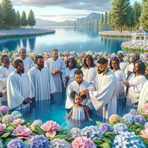 Enhance the close-up baptism scene only about 8 to 10 people and...