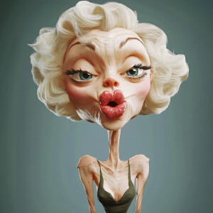 Animated jerky 3d character, a (Marilyn Monroe) in the style of...