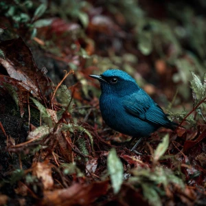 a bird color blue in the forest