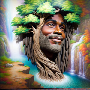 A hyper-realistic 3-D oil painting depicting a tree integrated w...