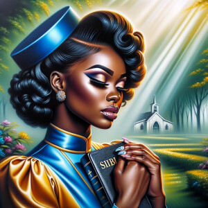 An airbrush oil painting depicts an African American woman with...