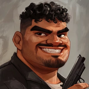 Cute man with black curly hair, short hair, thick eyebrows and a...