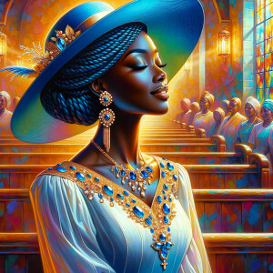 A spiritually enriching illustration portrays an African America...